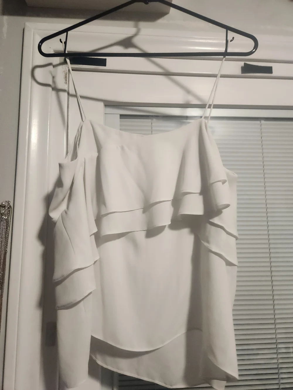 J.Crew White Layered Ruffle Spaghetti Strap Top